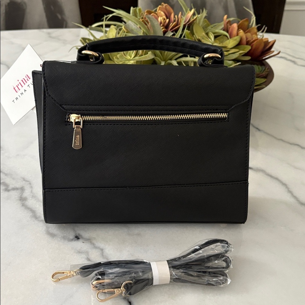 HP π NWT Trina Turk Black Vegan Leather Top Handle Bag (Medium) - Picture 13 of 15